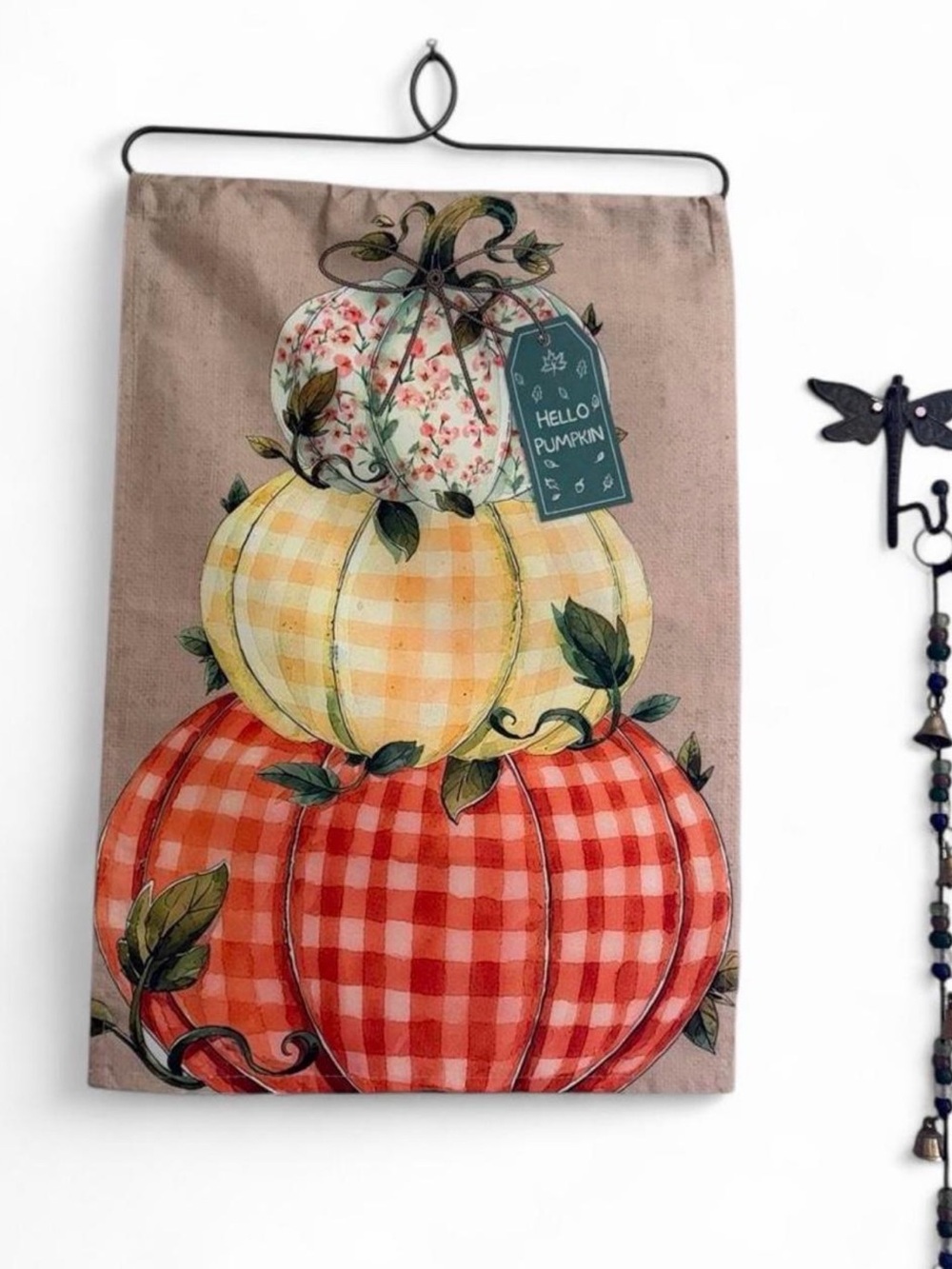 Autumn Gingham Pumpkin Decorative Garden Flag 12x18